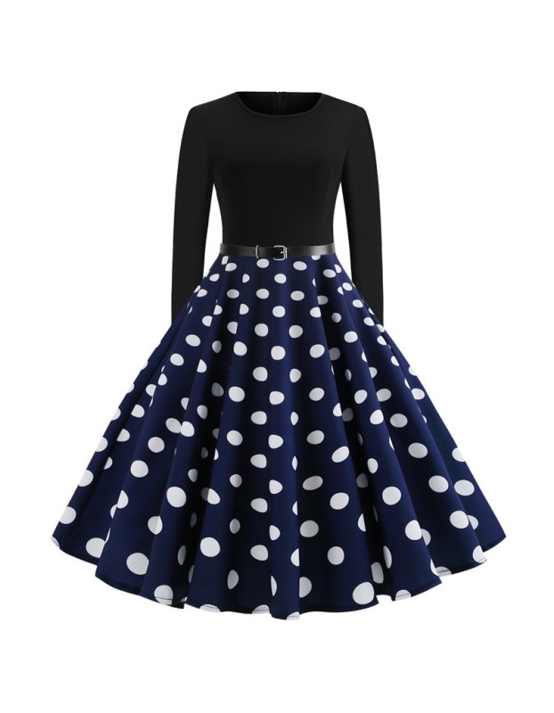 Long Sleeve Polka Dot Classic Party Casual Women Dress JY13106