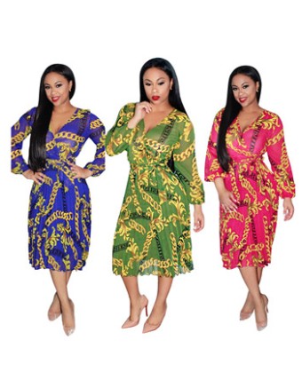THREE-COLOR BEACH PRINTED DRESS M88096