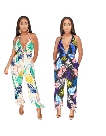 V Neck Floral print sexy summer jumpsuit M8243