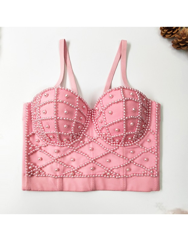 Short Pearl Suspender Vest Sexy Strapless Top 8992