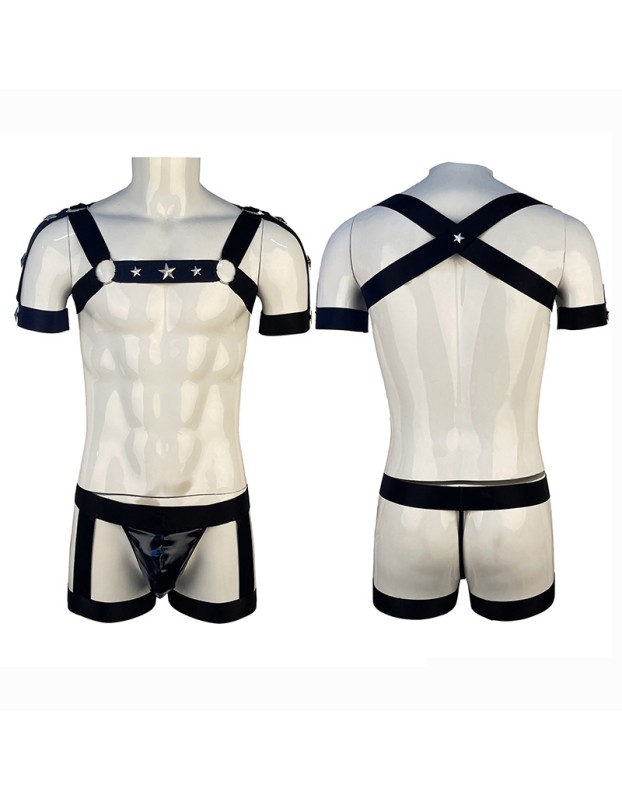 Men's Sexy Bandage Underwear Leather Bodysuits Porn Body Teddies Suit M6833