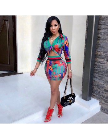 Ladies Floral Print Sexy Two Piece Set M9064