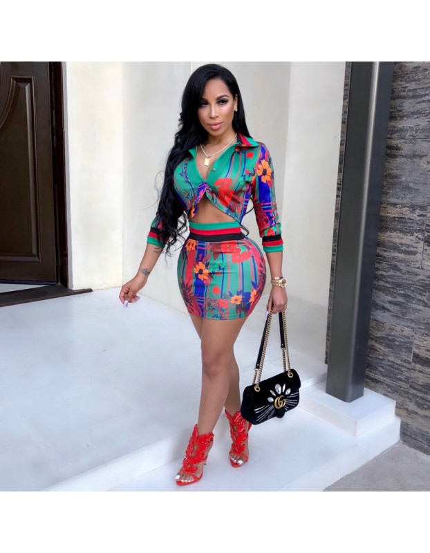 Ladies Floral Print Sexy Two Piece Set M9064