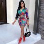Ladies Floral Print Sexy Two Piece Set M9064