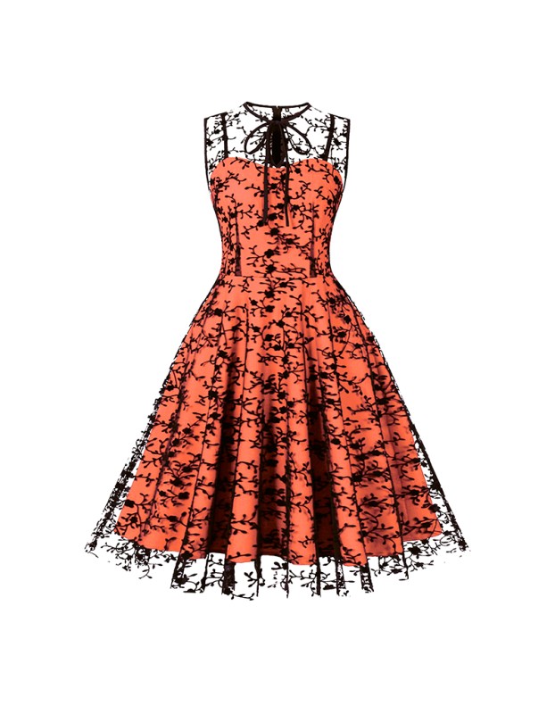 Women Gauze Embroidery Waist Sleeveless Lolita Court Swing Midlength Dress 5122