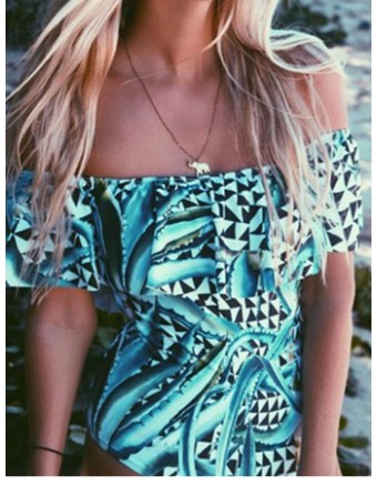 New style ruffle-shoulder  one piece colorful flower print swimwear 17076