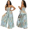Sexy Women Print Strapless Midriff Two Piece Wide Leg Pants Set 9426