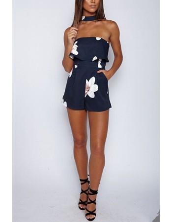 Floral Print Playsuit  Halter Floral Print Playsuit M8105