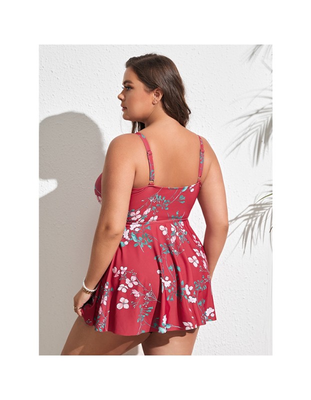 Slip Bikini Dress Flower Pattern Swimwear Summer Plus Size Swimsuit 627