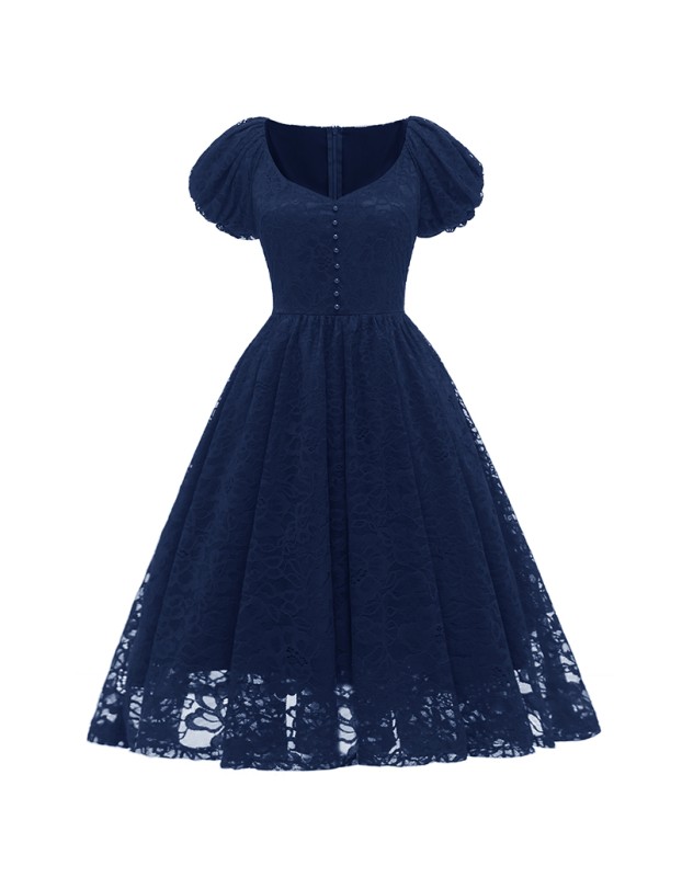 Lace Puffy Sleeves Night For Ladies Single Row Buttons Dresses CD1790