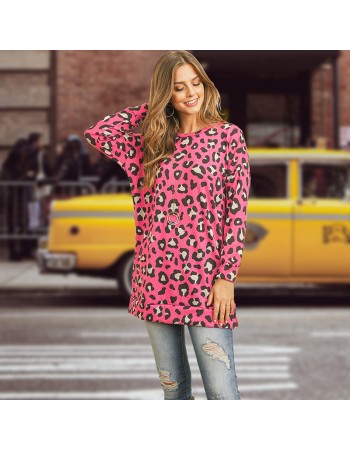 Round Neck T-Shirt Slim Long Casual Leopard Print Bottoming LQ082