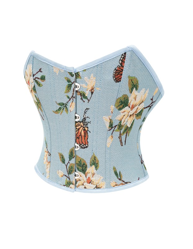 Sexy Bustier Butterfly Print Corset Tops For Women Waist Trainer Short Corset 22047