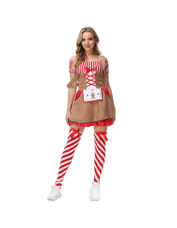 Oktoberfest Stripe Maid Cosplay Sexy Christmas Costume MS5008