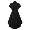 Vintage Short-Sleeved Women's Waist Slim-Fit Irregular Dress Black Witch Dress A9066