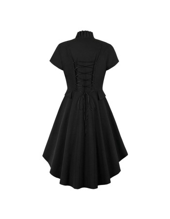 Vintage Short-Sleeved Women's Waist Slim-Fit Irregular Dress Black Witch Dress A9066