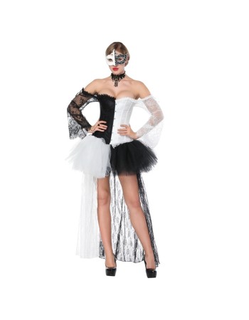 Black White Patchwork Corset With Mini Skirt M1419