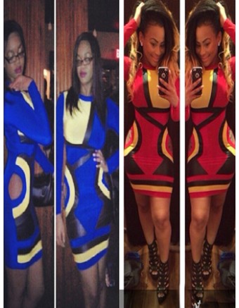 Blue And Red Long Sleeves Fashion Party Career Bandage Bodycon Dress M3824