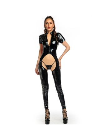 Short Sleeve Open Crotch Leather Jumpsuit Bodycon Bodysuits For Women Sexy XX68102