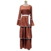Plus Size Waist Strap Cake Flared Long Sleeve Black And White Casual Dress 1912