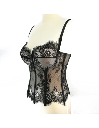 Black Lace Sexy Suspender Corset Slim Top Hollowed Out Chest Wrap KN8307