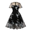 Mesh Patchwork Flying Sleeve Style Swing Mid Length Vintage Dress 5061