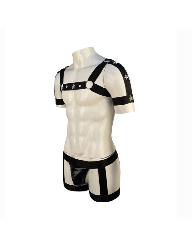 Men's Sexy Bandage Underwear Leather Bodysuits Porn Body Teddies Suit M6833