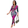 Digital Print Women  V-neck Long Sleeve Pants Casual Two Piece Set X5281