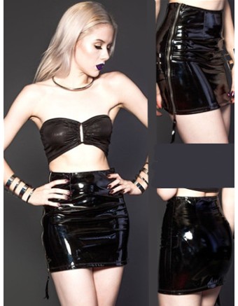 Sexy black leather semi-fitting skirt M339