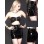 Sexy black leather semi-fitting skirt M339