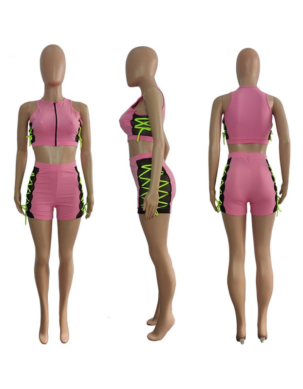 Sleeveless Tops Women Summer Mesh Two Piece Set M043