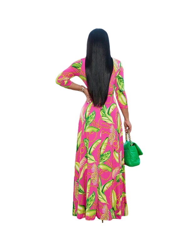 Casual Floral Print Summer Sexy Plus Size Women Dress 8616