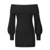 Sexy Bag Hip Black Strapless Lantern Long Sleeve Mini Ribbed Dress LQ171