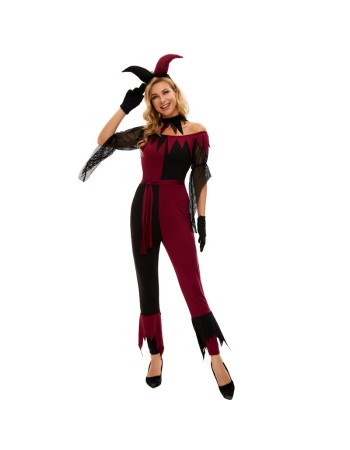 Red Sexy Circus Fancy Joker Clown Halloween Costume Cosplay M40763