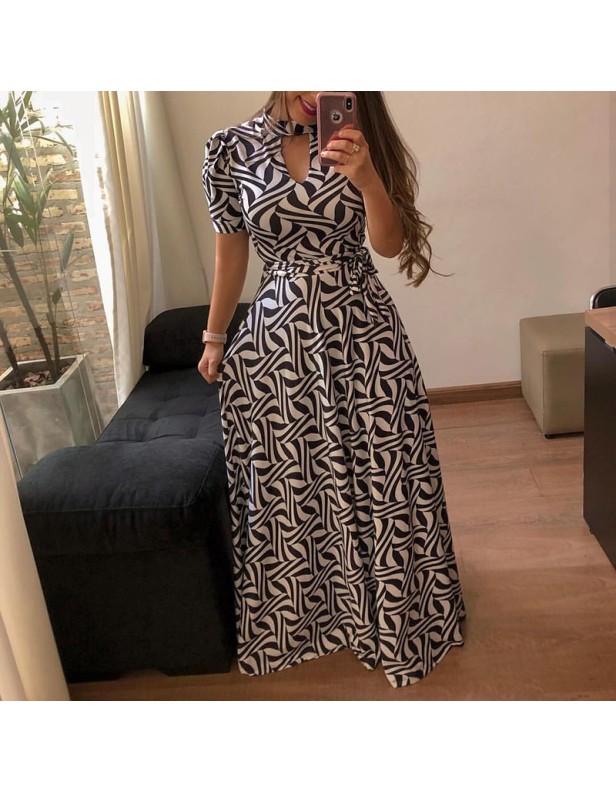 Casual Short Sleeve Long Boho Floral Print Maxi Dress M8410