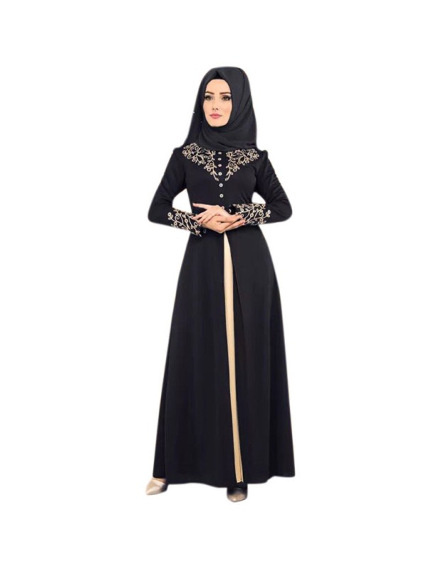 Bronzing Splicing Long Dress Color Contrast Slimming Temperament Dress 9008