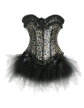 sexy leopard print lace corset with skirt m1716