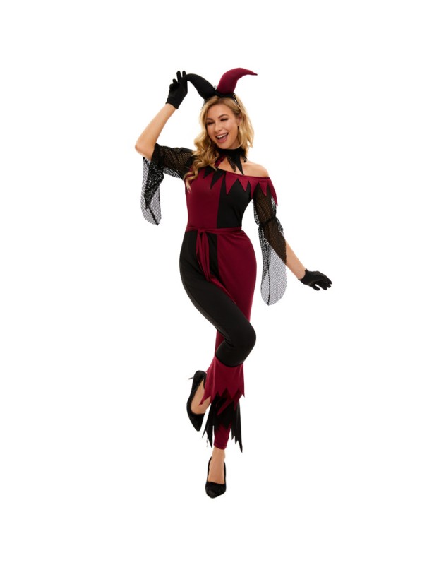 Red Sexy Circus Fancy Joker Clown Halloween Costume Cosplay M40763