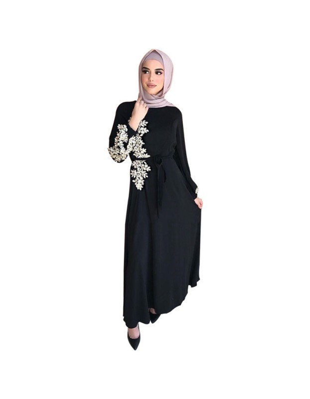 Moslem Women Dress Scarf Party Evening Elegance Plus Size Lace Waist Dress 20373