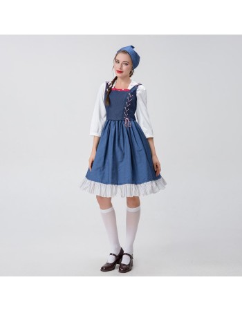 Halloween Long Dress Costume Blue Manor Maid Cosplay Beer Costume YM0922