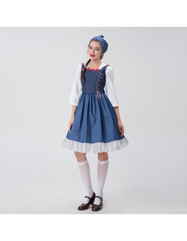 Halloween Long Dress Costume Blue Manor Maid Cosplay Beer Costume YM0922