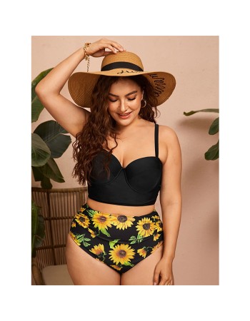 Solid Color Bikini Sexy High Waist Strap Swimsuit Plus Size Swimwear 491