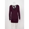 Women Long Sleeve Backless V Neck Lace Patchwork Sweater Dress M30413