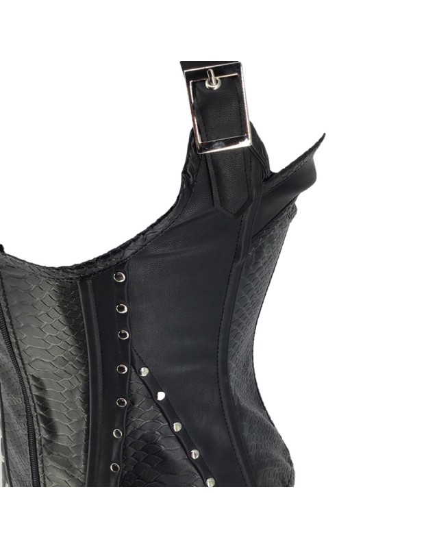 Faux Leather Sexy Fish Scale Printed Steampunk Corset Vest m1429