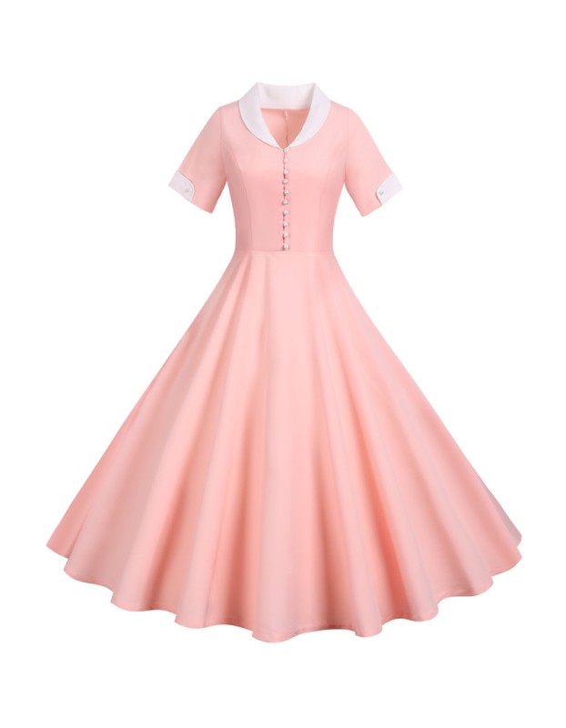 Solid Color Leisure Ball Gown Suit Collar Classy Slim Women Dresses JY14792