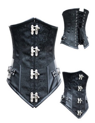 Black Floral Print Waist Cincher Corset M1330
