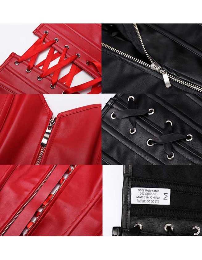 6XL Zipper front sexy leather corset m7122