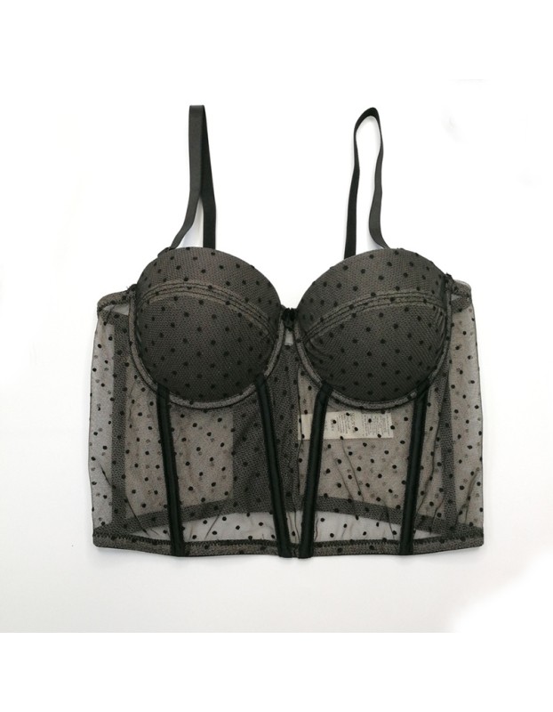 Polka Dot Lace Embroidery Sexy Women Chest Wrap Translucent Top KN8262