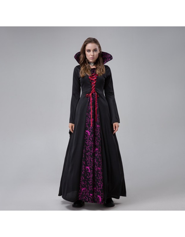 Halloween Evil Demon Court Queen Vampire Stage Costume Cosplay Dress YM8728