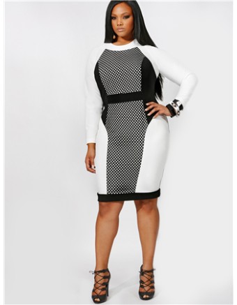 2015 plus size new style long sleeve dress M30113
