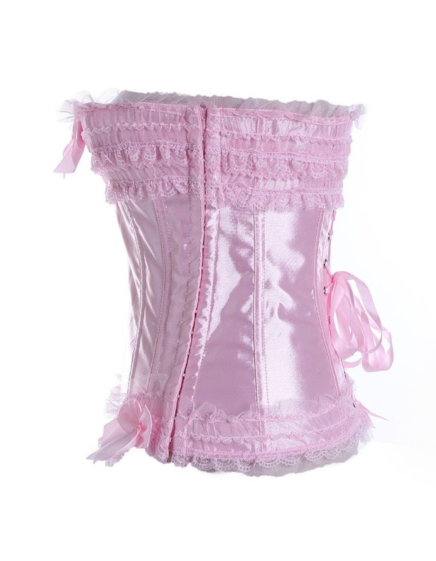 Sexy Pink Lace Trim Bow Satin Corset M1722B